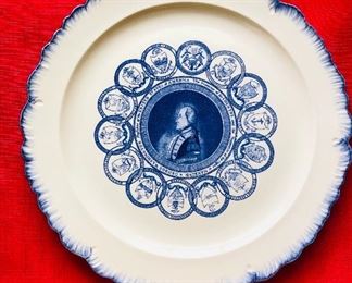 Mattahedeh Memorial ruffled lettuce leaf edged plate with Geo. Washington in the center.