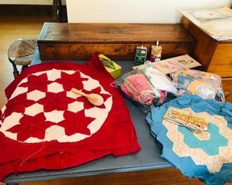 quilting items including many  squares/ darning eggs