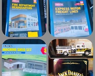 new in box buildings for diecast vehicles, jack daniels collectible fire truck