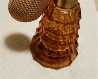 Vintage Amber tiered Christmas tree shaped with atomizer (hard) $45