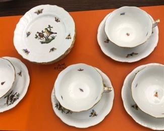 Look at these charming cups and saucers and dessert plates, by Herend of Hungary.