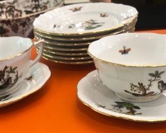 Each cup and saucer as well as any other pieces feature different birds on every plate, piece.