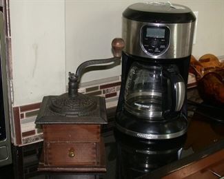 vintage coffee grinder, coffee pot