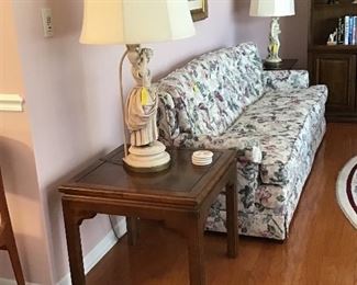 End Table, Lamp, Floral Sofa