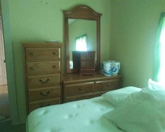 small bedroom dresser, lingerie cabinet and double bed with mattress