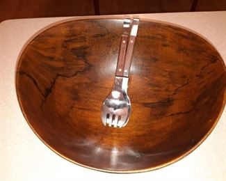 Beautiful Wood Salad Bowl with Matching Utensils