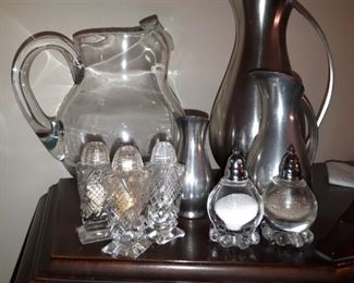 Stainless Steel Pitchers, Crystal Salt & Pepper Shakers