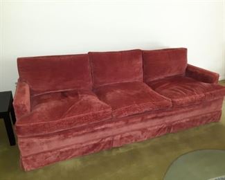 Hickory Chair Company, Down Reddish Velour Velvet Sofa. Super Comfortable.