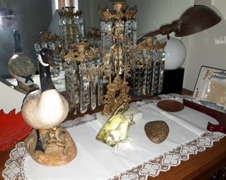 Cut Glass Candelabra, Mid-Century Lamp, Porcelain Goose