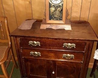 Antique 2 drawer Chest, Clock