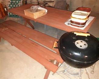 Wooden Picnic Table, Grill
