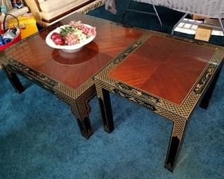 Matching Oriental coffee table and end table