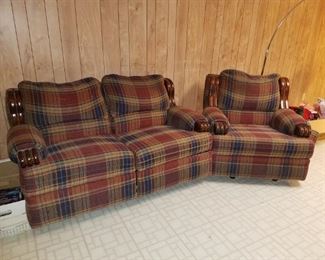 Plaid loveseat recliner and plaid single recliner