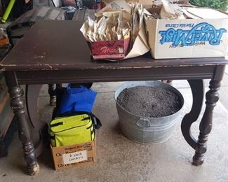 Antique painted table. Ephemera...letters from long ago
