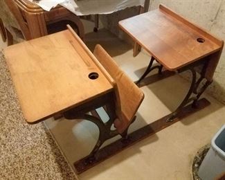 Row of two antique school desks...rare!