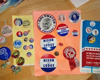 Vintage political campaign pins buttons