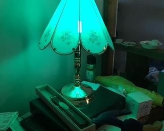 Nice touch lamp with green bulb currently - lol