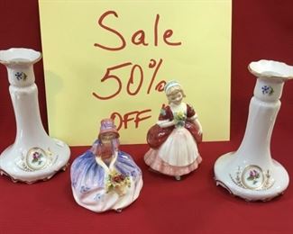 Limoges Candlesticks and Royal Doulton Figures - 50% Off