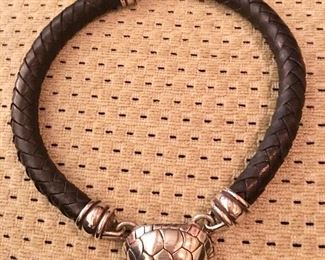 Barry Kieselstein-Cord turtle necklace/ leather and sterling silver