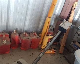 Assorted Gasoline Containers, Hydraulic Jacks