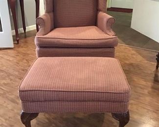 Upholstered Wingback Chair with Ottoman