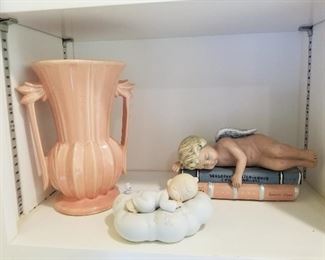 McCoy Vase, Precious Moments Figurine and Angel on Books