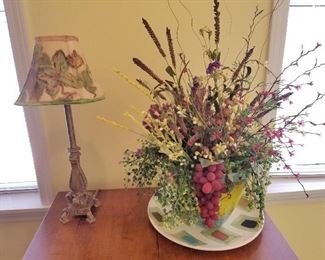 Gail Pittman Plate, Vase with Flower Arrangement and Decorative Lamp
