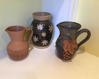 Pottery Pitchers and Churn
