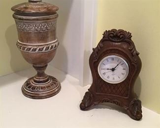 Quartz Mantle Clock and Decorative Bowl with Lid