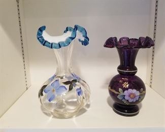 Fenton Ruffle Edged Hand Painted Vases