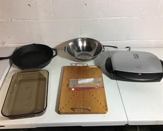 Lodge Cast Iron Skillet, George Foreman Grill and Other Kitchen Items