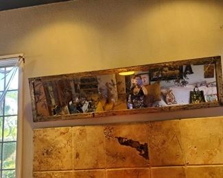 VERY COOL LONG MIRROR WITH ETCHED FLORAL PATTERN