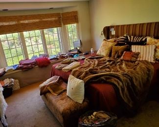 CUSTOM KING SIZED HEADBOARD AND LOTS OF GREAT BEDDING