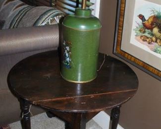 Antique table and lamp\