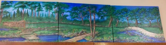 "Mystery Forest" triptych in oil  by Del Dace (1935 - 2019), St. Louis artist and educator; he has a drawing in the permanent collection of the St. Louis Art Museum.  