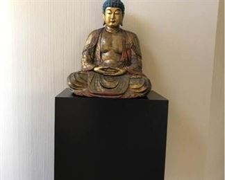 Stunning Wooden Buddha Figure with Base Meiji Period