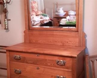 Antique oak 3 drawer dressser and ornately framed mirror