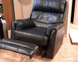 Black leather recliner.