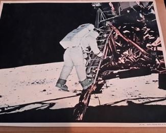 Vintage lithograph "Aldrin Stepping from LM to Moon's Surface"