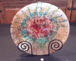 Beautiful large reverse painted glass bowl.
