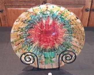 Beautiful large reverse painted glass bowl.