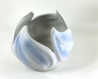 Van Briggle blue and white leaf vase