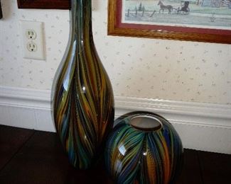  Murano Large Cased Art Glass Vase Hand-blown Multi-color 