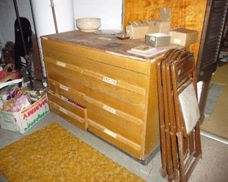 heavy chest of drawers/ folding chairs