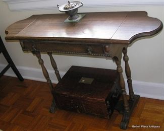 Walnut 1900s End Table, Cutlery Box beneath.
