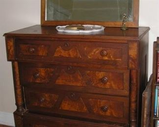Beautiful Chest Drawers Antique with Mirror 3 ft 6 tall, 19 inches deep, 3 ft 4 inches wide.