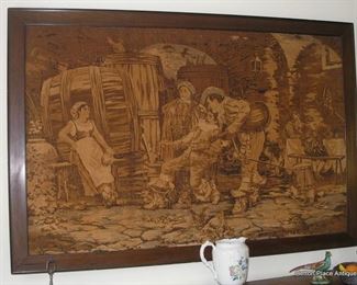 1790 era Tapestry, European most probably Dutch, this is framed in an Antique wood frame, has some damage but a delightful Scene.