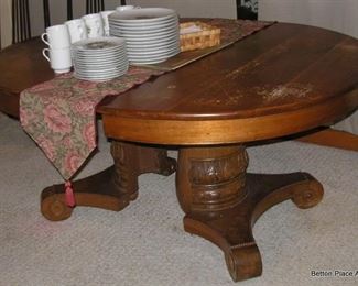 Large Antique Oak base Circular Table, this has more extensions also