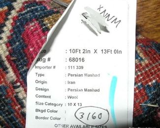 Label on previous Floor Rug, Persian Mashad