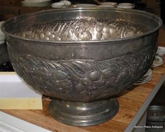 Silverplate large Repousse Punch Bowl